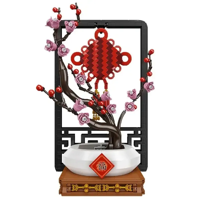 ساختنی مولد کینگ 10014 گلدان شکوفه آلو گره چینی plum Chinese knot